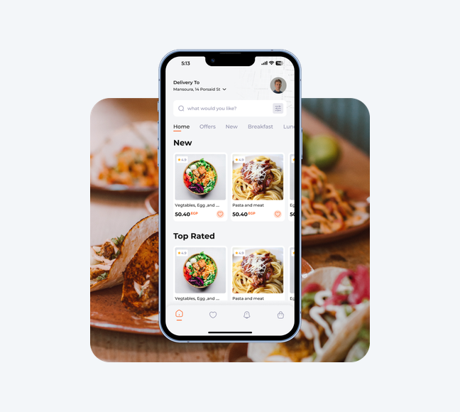Food delivery app home screen